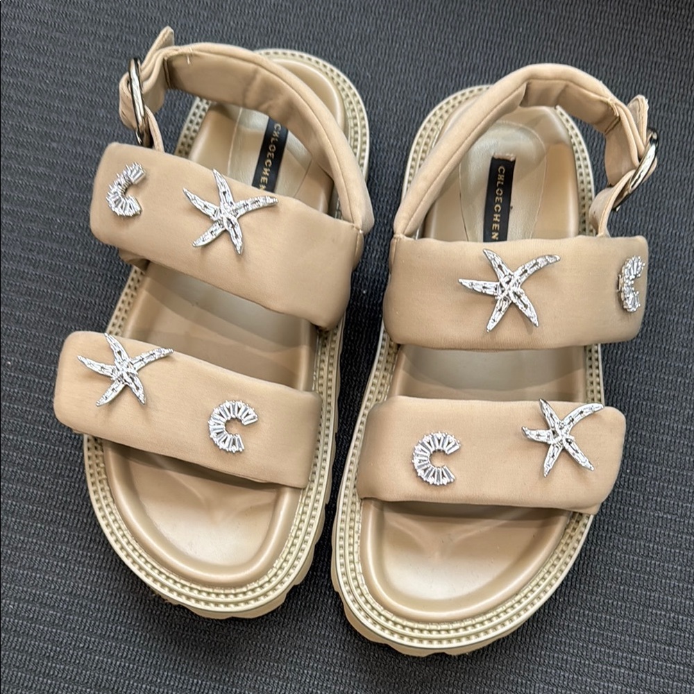 Chloe Chen Beige Starfish Sandals Slides